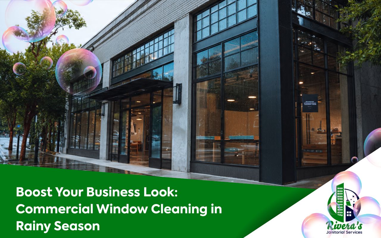 Commercial Window Cleaning in Rainy Season for a storefront with streak-free glass after rainfall