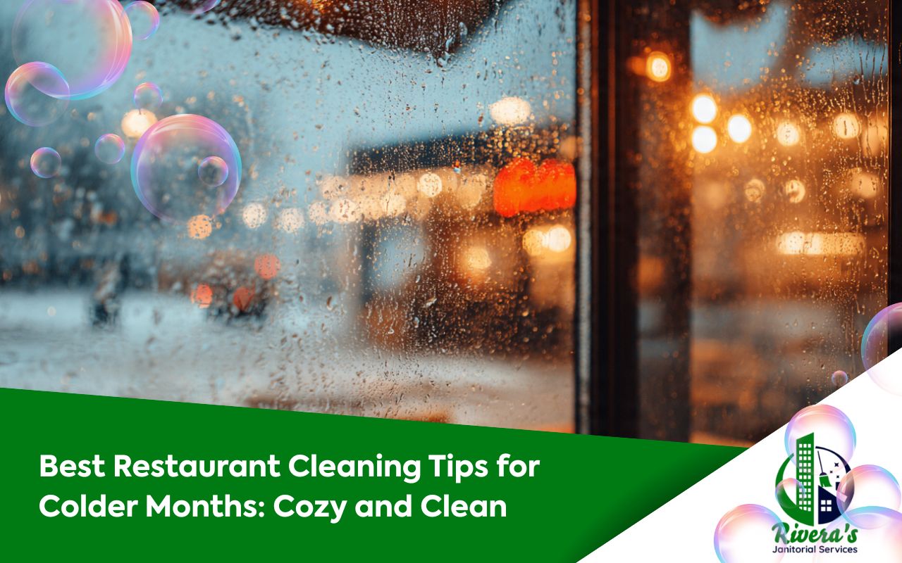 Restaurant Cleaning Tips for Colder Months focused on clean entry doors and windows during winter.