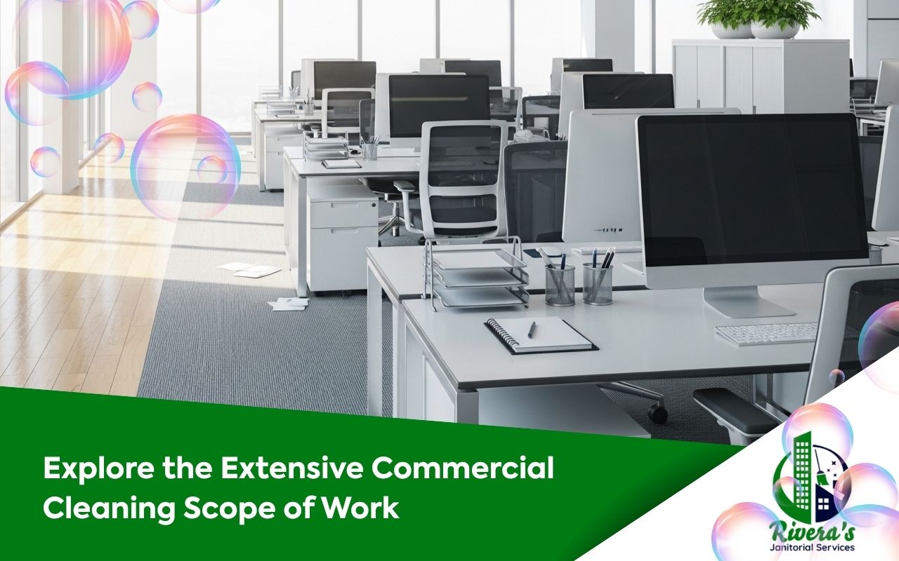 Commercial cleaning scope of work for restroom cleaning and care