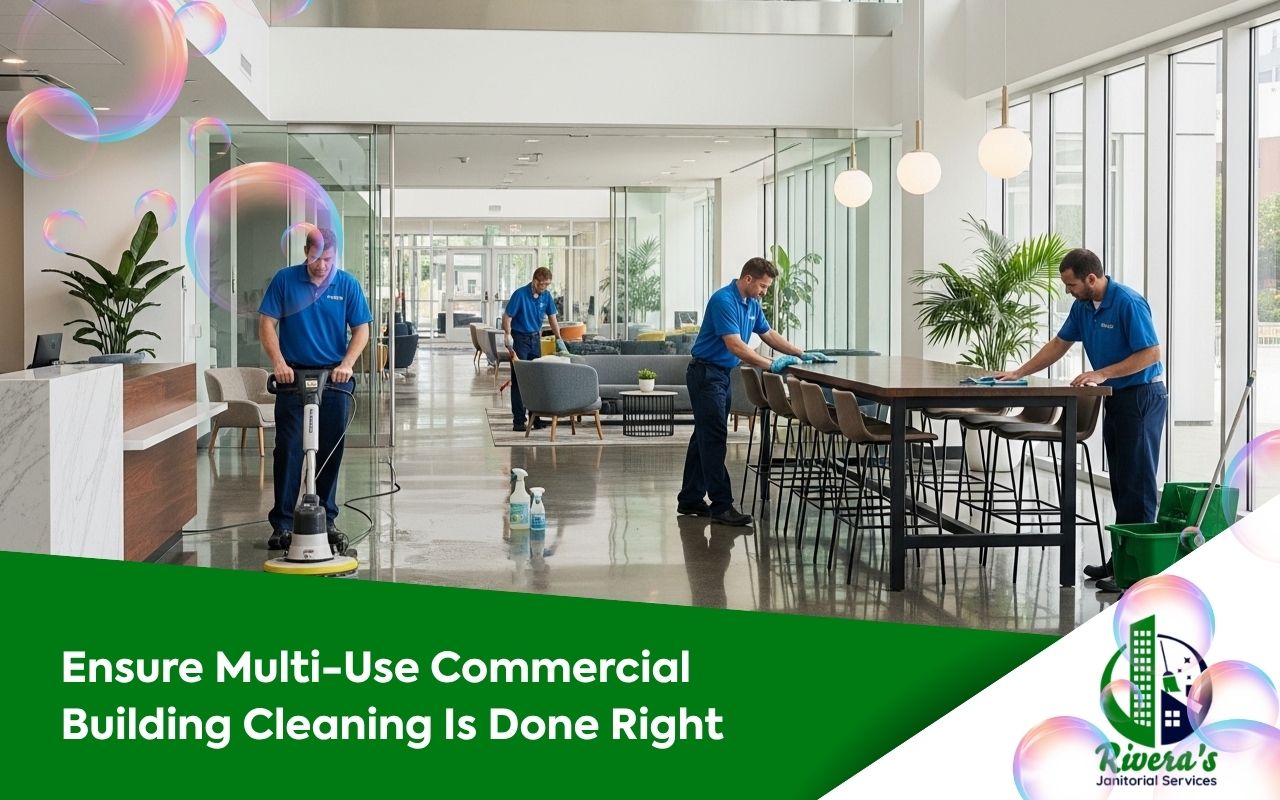 Multi-use commercial building cleaning for a clean shared lobby