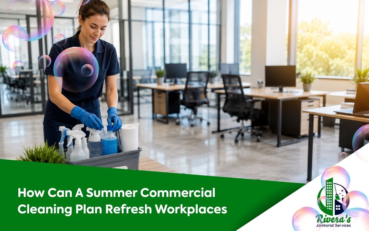Clean office prepared with a summer commercial cleaning plan