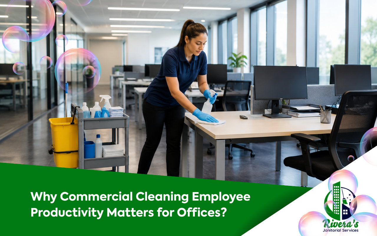 commercial cleaning employee productivity in a clean office workspace