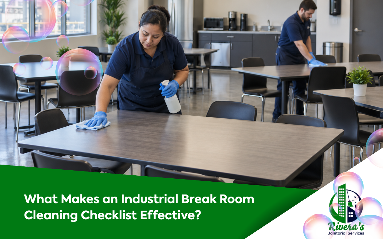 Industrial break room cleaning checklist for tables and seating areas
