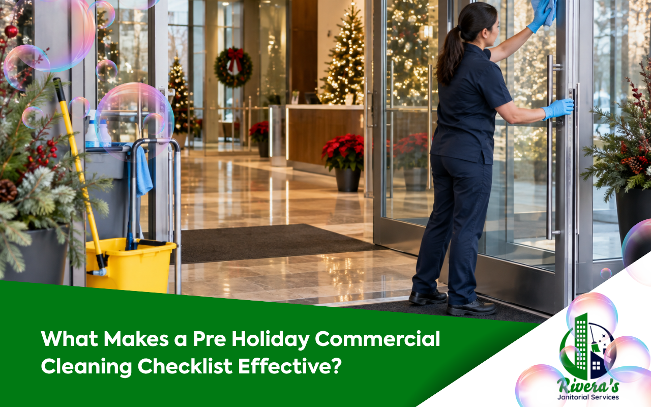 Pre holiday commercial cleaning checklist for a clean business entrance